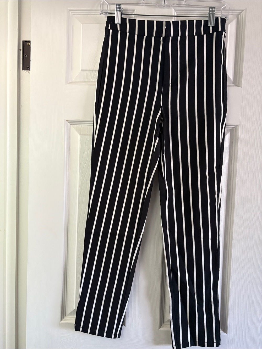 Forever 21 Black and White Vertical Stripe Stretch Cigarette Pants